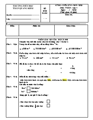 Đề kiểm tra định kỳ giữa học kì II môn Toán Lớp 4 - Năm học 2019-2020